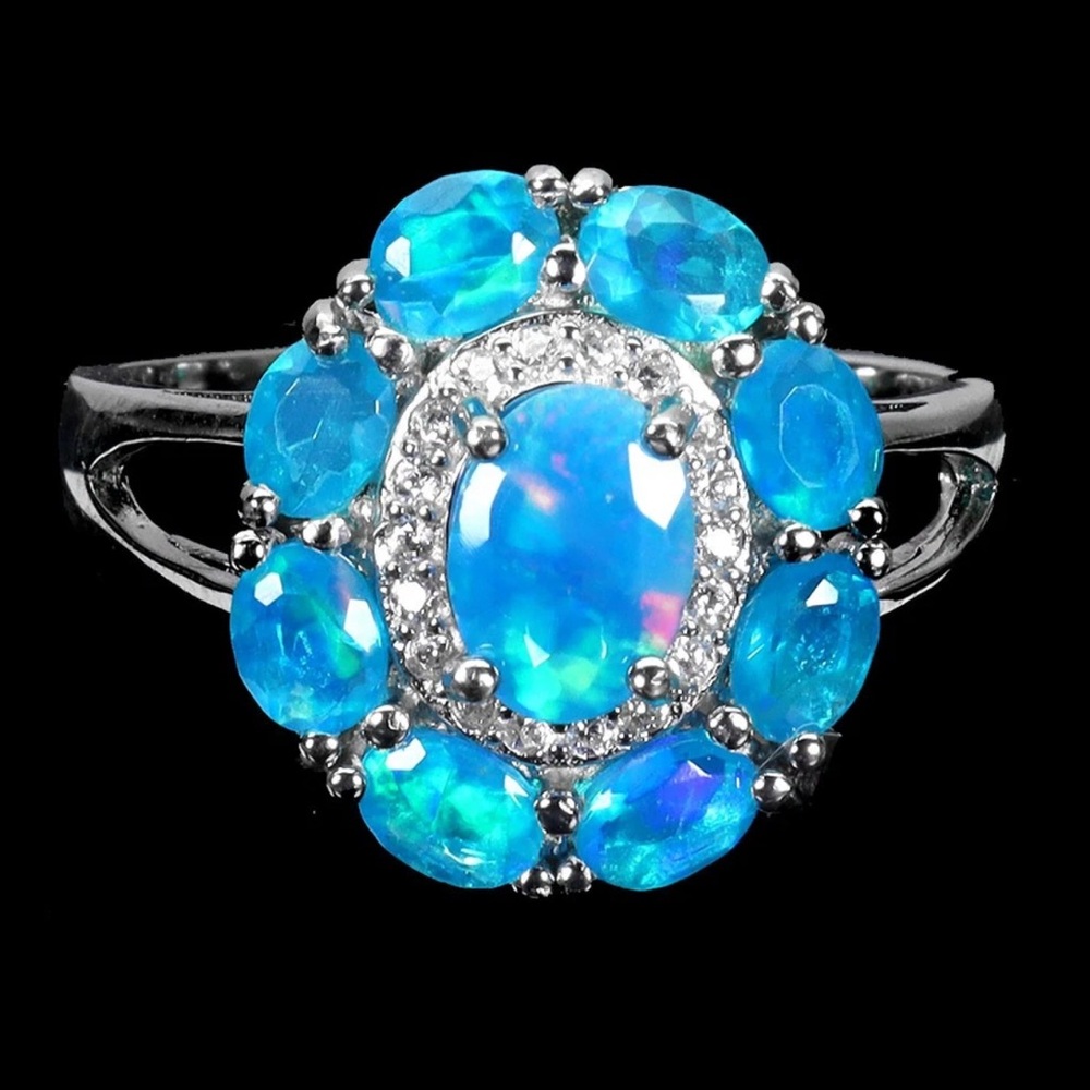 Rare Blue Opal Cluster  Ring